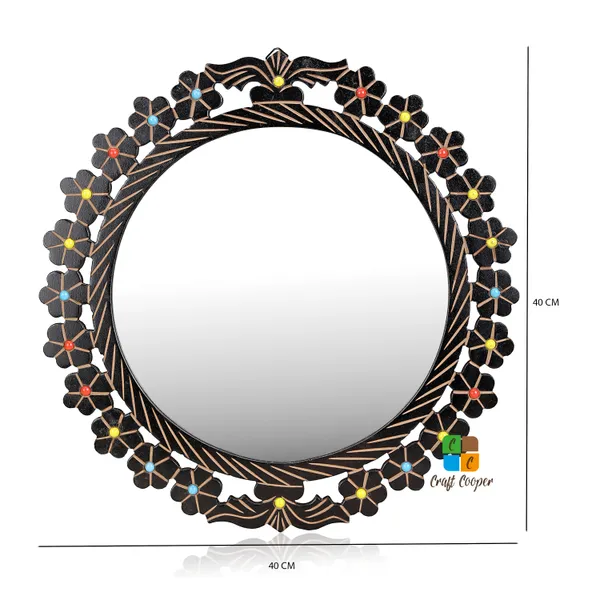 Craft_Cooper_Deluxe_Wood_Carver_Round_Wall_Mount_Wooden_Antique_Frame_with_Mirror_Living_Room_Decor,_Brown