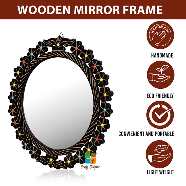 Craft_Cooper_Deluxe_Wood_Carver_Round_Wall_Mount_Wooden_Antique_Frame_with_Mirror_Living_Room_Decor,_Brown