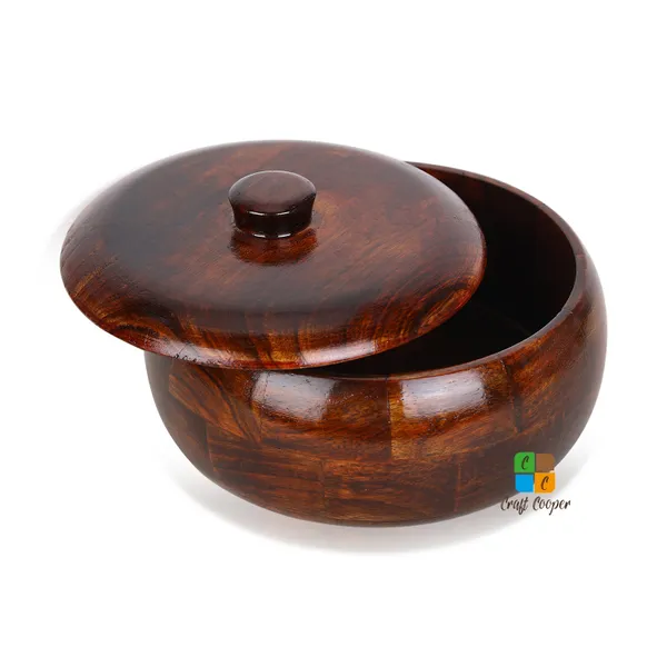 Craft_Cooper_Sheesham_Wood_Round_Chapati_Box,_Roti_Storage_Container,_Hot_Pot_Kitchen_-Size(21_x_21_x_10cm)