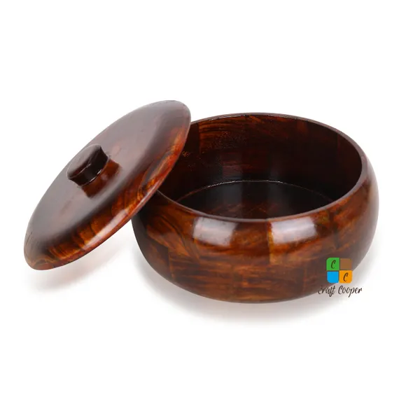 Craft_Cooper_Sheesham_Wood_Round_Chapati_Box,_Roti_Storage_Container,_Hot_Pot_Kitchen_-Size(21_x_21_x_10cm)