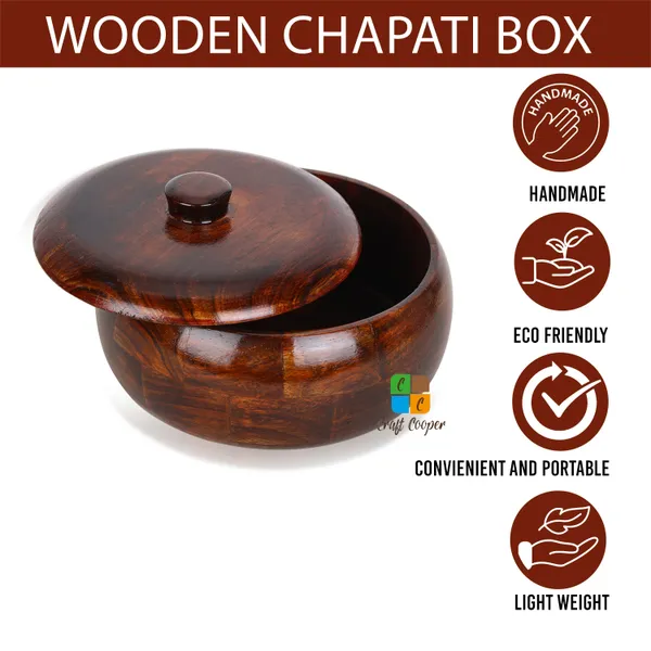 Craft_Cooper_Sheesham_Wood_Round_Chapati_Box,_Roti_Storage_Container,_Hot_Pot_Kitchen_-Size(21_x_21_x_10cm)