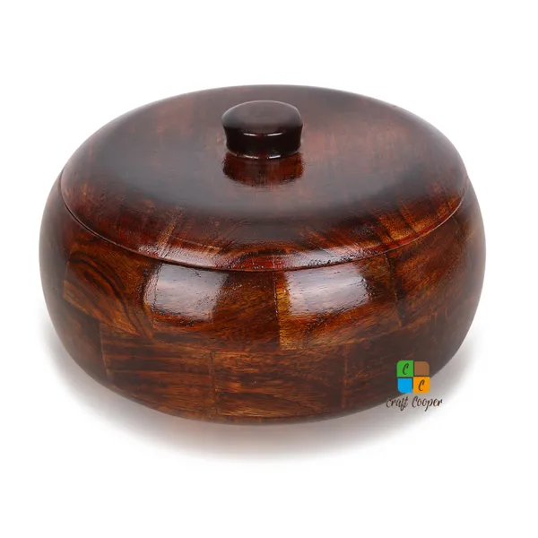 Craft_Cooper_Sheesham_Wood_Round_Chapati_Box,_Roti_Storage_Container,_Hot_Pot_Kitchen_-Size(21_x_21_x_10cm)