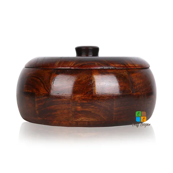 Craft_Cooper_Sheesham_Wood_Round_Chapati_Box,_Roti_Storage_Container,_Hot_Pot_Kitchen_-Size(21_x_21_x_10cm)
