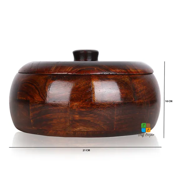 Craft_Cooper_Sheesham_Wood_Round_Chapati_Box,_Roti_Storage_Container,_Hot_Pot_Kitchen_-Size(21_x_21_x_10cm)