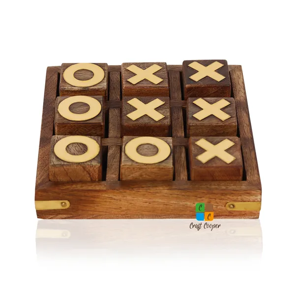 Craft_Cooper_Tic_Tac_Toe_Board_Games,_Indian_Wooden_Brass_Inserts,_Ideal_for_Kids_and_Adults,_Play_Decoration_for_Coffee_Table_Night_Family_Indoor_Outdoor_Travel_Unique_Gifts
