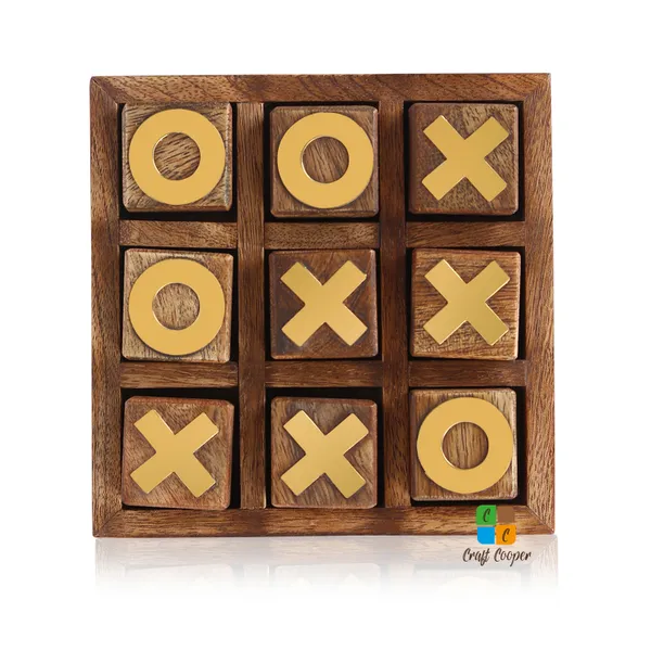 Craft_Cooper_Tic_Tac_Toe_Board_Games,_Indian_Wooden_Brass_Inserts,_Ideal_for_Kids_and_Adults,_Play_Decoration_for_Coffee_Table_Night_Family_Indoor_Outdoor_Travel_Unique_Gifts