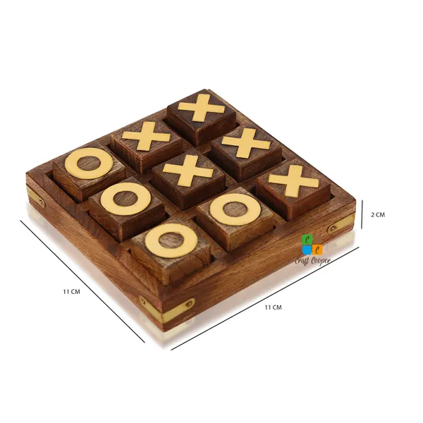 Craft_Cooper_Tic_Tac_Toe_Board_Games,_Indian_Wooden_Brass_Inserts,_Ideal_for_Kids_and_Adults,_Play_Decoration_for_Coffee_Table_Night_Family_Indoor_Outdoor_Travel_Unique_Gifts