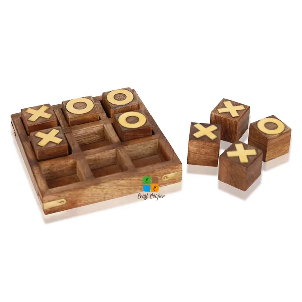 Craft_Cooper_Tic_Tac_Toe_Board_Games,_Indian_Wooden_Brass_Inserts,_Ideal_for_Kids_and_Adults,_Play_Decoration_for_Coffee_Table_Night_Family_Indoor_Outdoor_Travel_Unique_Gifts