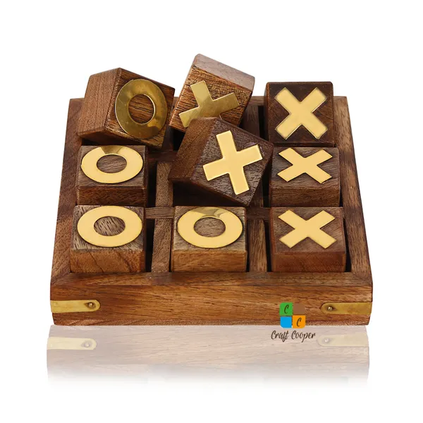 Craft_Cooper_Tic_Tac_Toe_Board_Games,_Indian_Wooden_Brass_Inserts,_Ideal_for_Kids_and_Adults,_Play_Decoration_for_Coffee_Table_Night_Family_Indoor_Outdoor_Travel_Unique_Gifts