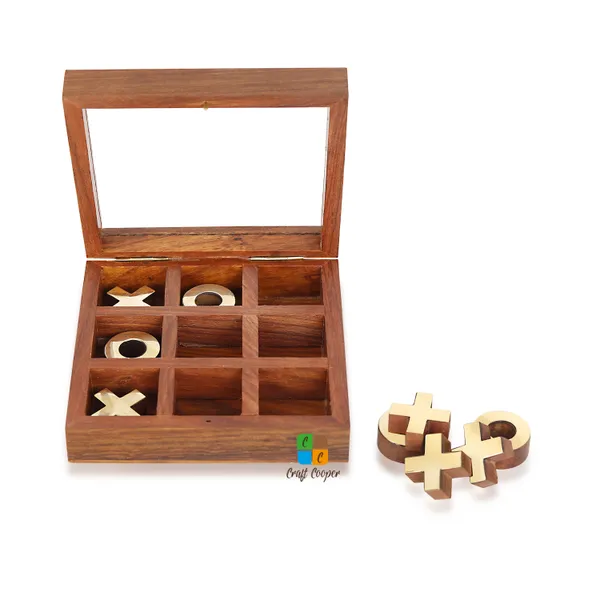 Craft_Cooper_Wooden_Tic_Tac_Toe_|_Knoughts_and_Crosses_Game_|_Handmade_2_Player_Board_|_Excellent_Wood_Crafting_with_Premium_Finish
