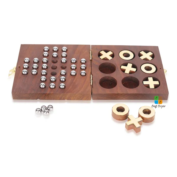 Craft_Cooper_Wooden_Tic_Tac_Toe_&_Solitaire_Board_Game_|_Noughts_&_Crosses_Travel_Board_Game_|_Tic_Tac_Toe_Solitaire_2-in-1_Travel_Board_Game_for_Kids_&_Adults_(Brown)