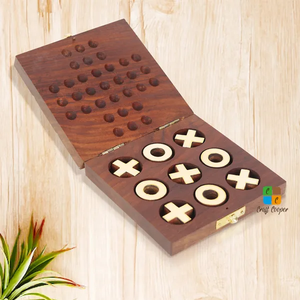 Craft_Cooper_Wooden_Tic_Tac_Toe_&_Solitaire_Board_Game_|_Noughts_&_Crosses_Travel_Board_Game_|_Tic_Tac_Toe_Solitaire_2-in-1_Travel_Board_Game_for_Kids_&_Adults_(Brown)