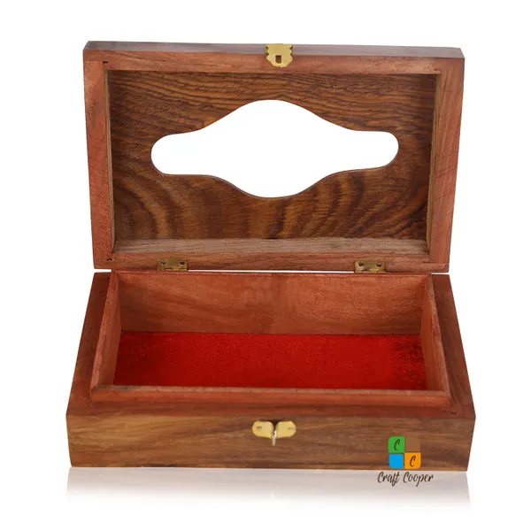 Craft_Cooper_Wooden_Tissue_Box_8*5_Inch_Hand_Carved_Floral_Brass_with_Safety_Lock_Office_Desk_Accessory,_Decorative_Piece,_Multipurpose_Use,_Handmade_Craftsmanship_Vanity_Box__(Brown)