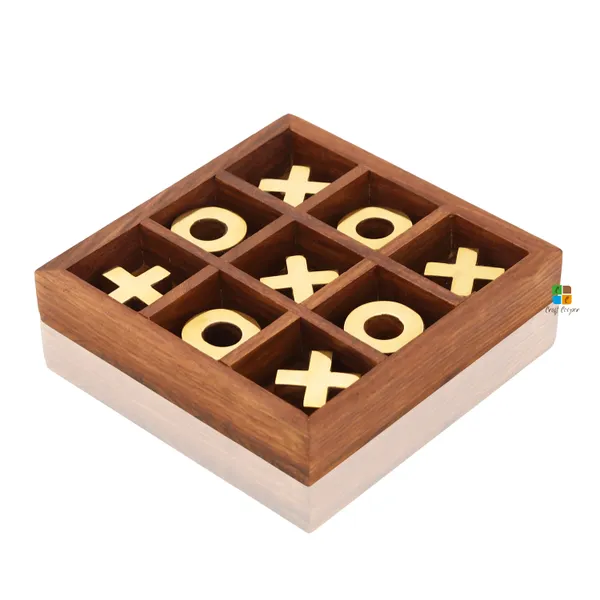 Wooden_Tic_Tac_Toe_Tray_With_Brass_Coating_Coins_For_Children_|_Without_Glass_Lid