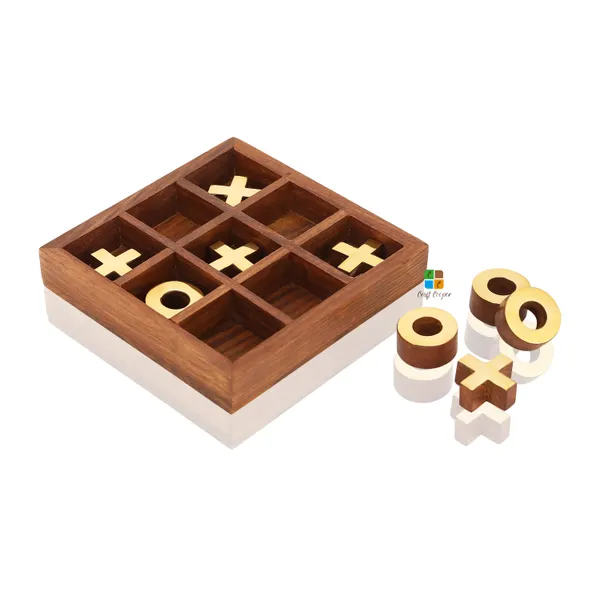 Wooden_Tic_Tac_Toe_Tray_With_Brass_Coating_Coins_For_Children_|_Without_Glass_Lid