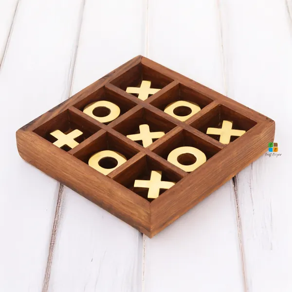 Wooden_Tic_Tac_Toe_Tray_With_Brass_Coating_Coins_For_Children_|_Without_Glass_Lid