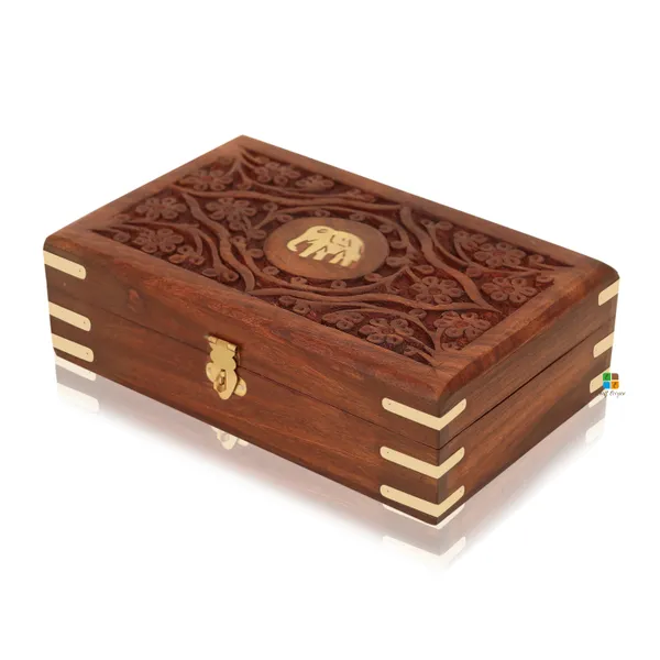 Wooden_Rectangle_Shape_Flower_And_Elephant_Printed_Jewellery_Box_|_Multipurpose_Box_For_Storage