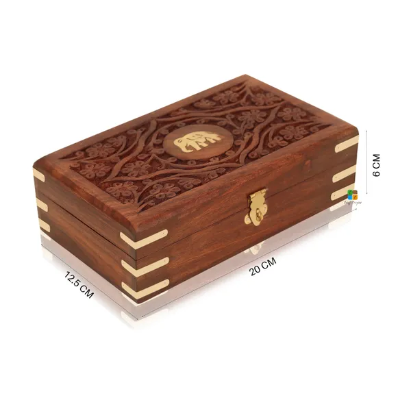 Wooden_Rectangle_Shape_Flower_And_Elephant_Printed_Jewellery_Box_|_Multipurpose_Box_For_Storage