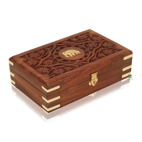 Wooden_Rectangle_Shape_Flower_And_Elephant_Printed_Jewellery_Box_|_Multipurpose_Box_For_Storage