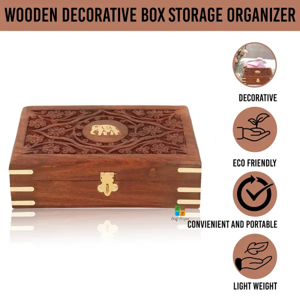 Wooden_Rectangle_Shape_Flower_And_Elephant_Printed_Jewellery_Box_|_Multipurpose_Box_For_Storage