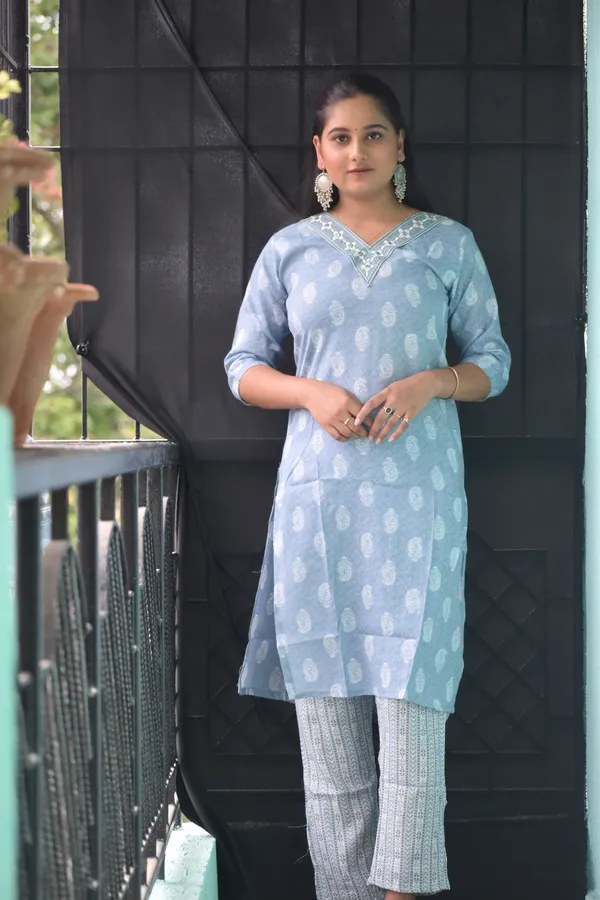 Sky_Blue_Cotton_Straight_Kurti_Set_For_Women
