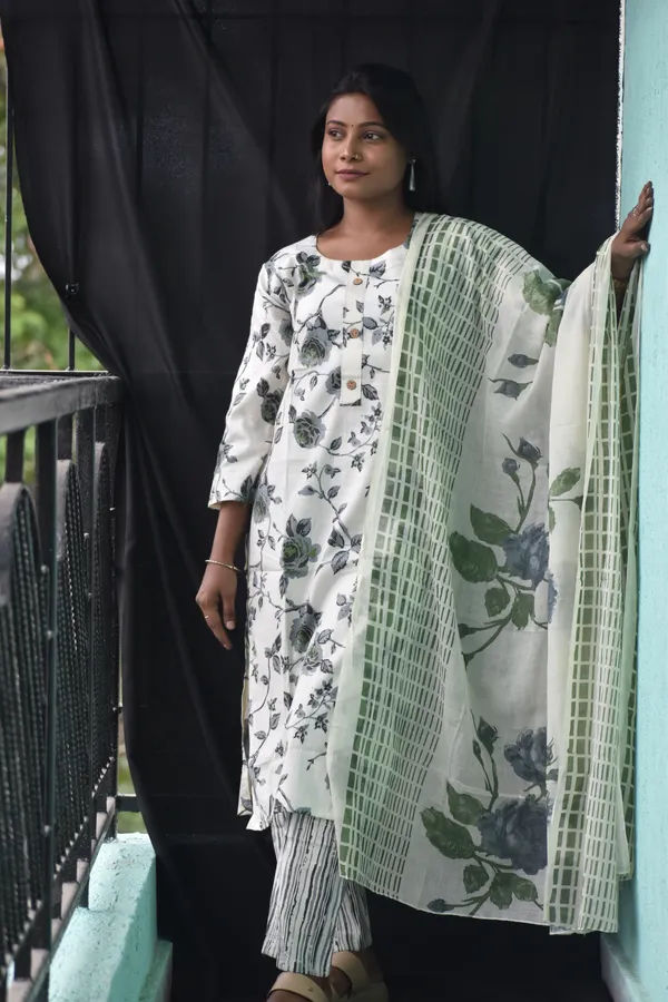 White_&_Black_Silk_Straight_Kurti_Set_For_Women