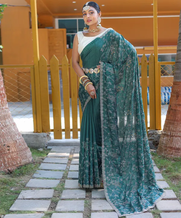 Green_Pure_Soft_Silk_Saree_With_Beautiful_Thread_Handwork_With_Elegant_Floral_Design_With_Cutwork_Border_And_Elegant_Design_All_Over_Saree