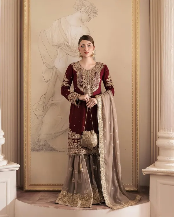 Red_Silk_Stitched_Suit_On_Chinon_Silk_Febric_With_Inner_And_Plazoo_On_Also_Chinon_Silk_Febric_And_Dupatta_On_Soft_Net_Febric_For_Women