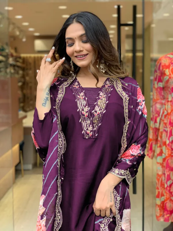 Purple_Silk_Lotus_Kurta_For_Women