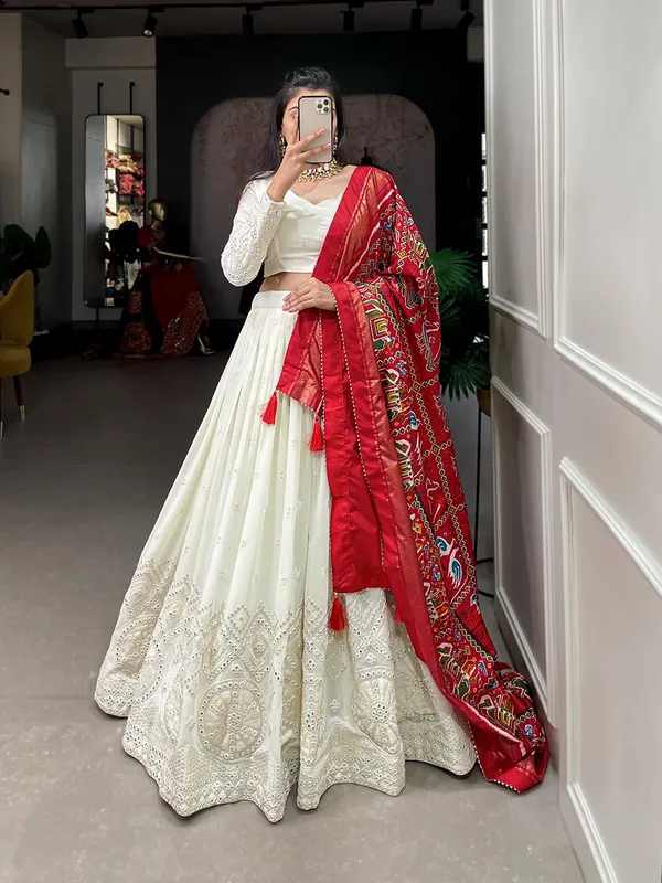 Red_White_Silk_Lucknowi_Paper_Mirror_Work_Lehenga_For_Women