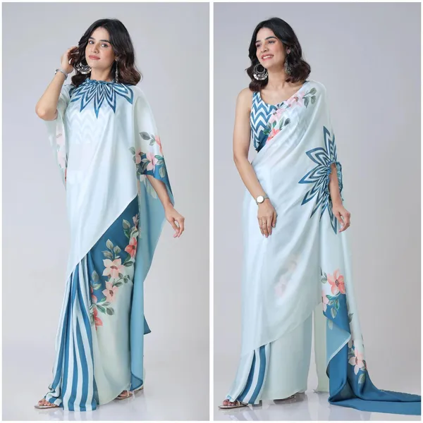 Blue_Silk_Beautiful_Print_With_Ready_To_Wear_Free_Hand_Saree_For_Women
