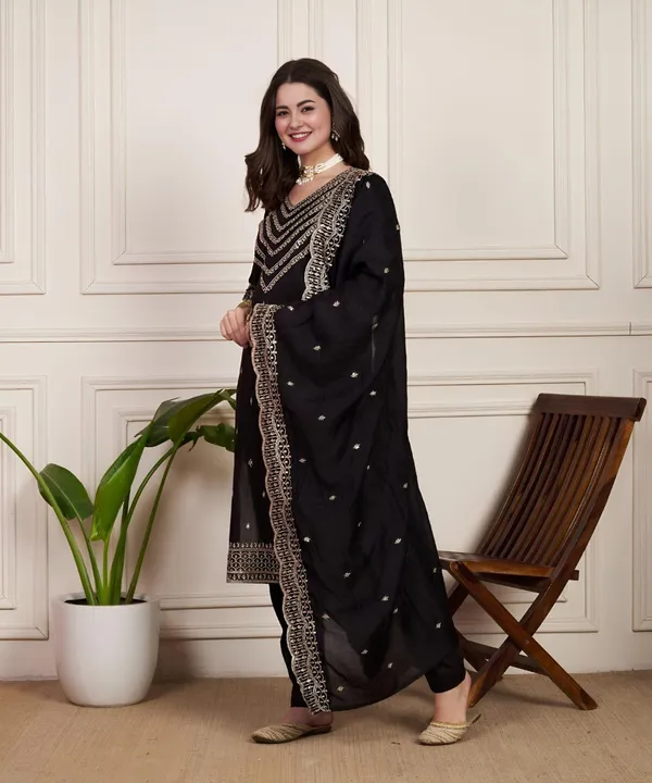 Black_Silk_Shimmer_Party_Wear_Stitched_Suit_Designed_Chanderi_For_Women