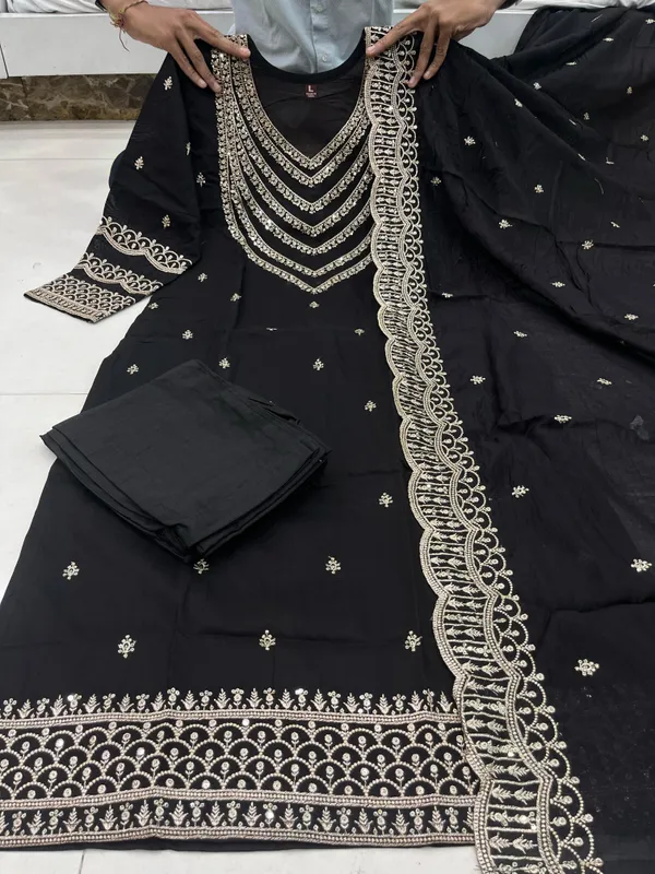 Black_Silk_Shimmer_Party_Wear_Stitched_Suit_Designed_Chanderi_For_Women