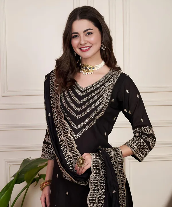 Black_Silk_Shimmer_Party_Wear_Stitched_Suit_Designed_Chanderi_For_Women