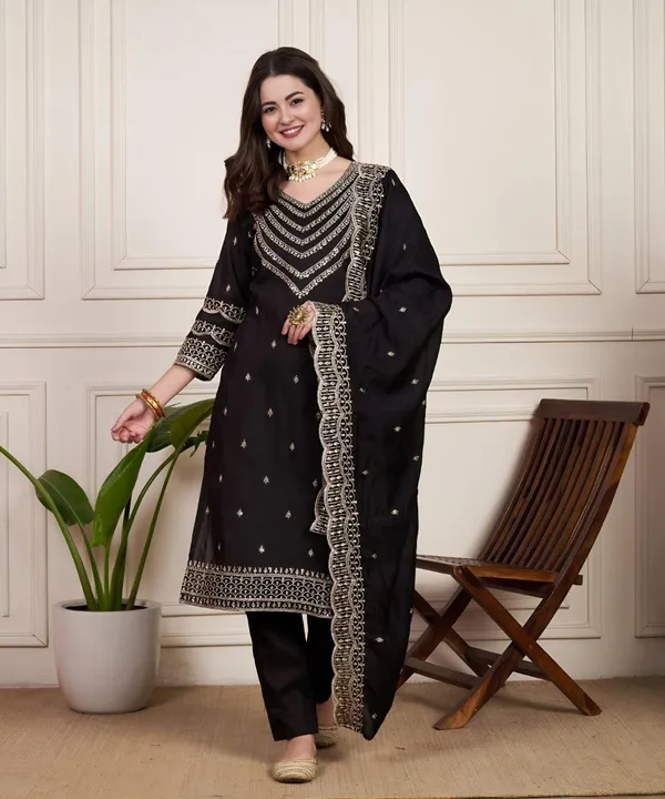 Black_Silk_Shimmer_Party_Wear_Stitched_Suit_Designed_Chanderi_For_Women