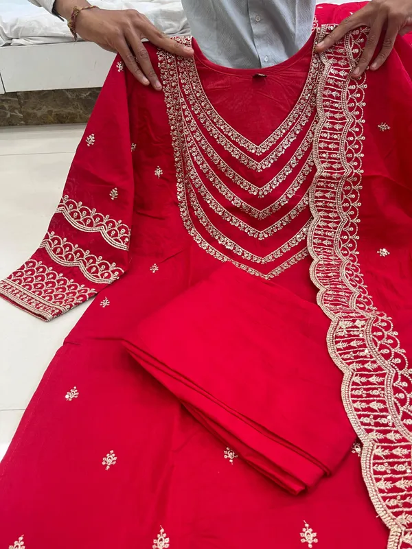 Red_Silk_Shimmer_Party_Wear_Stitched_Suit_Designed_Chanderi_For_Women