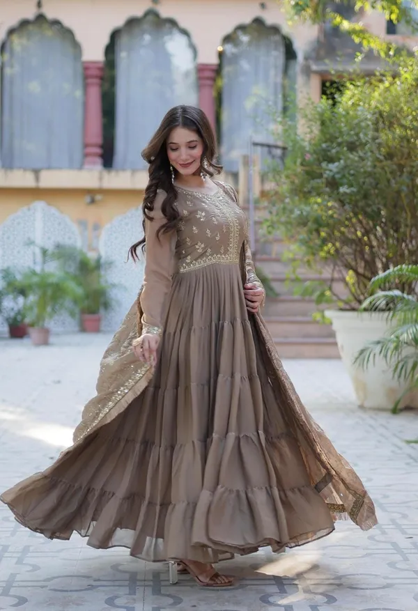 Light_Brown_Silk_Georgette_With_Rich_Sequins_Embroidered_Work_And_Attractive_Lace_Border_For_Women