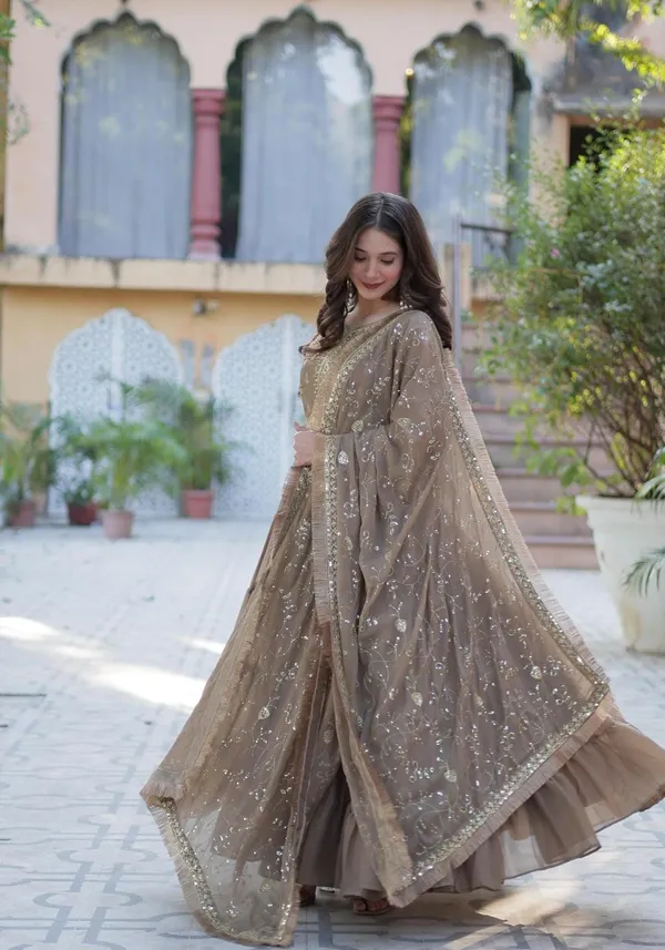 Light_Brown_Silk_Georgette_With_Rich_Sequins_Embroidered_Work_And_Attractive_Lace_Border_For_Women