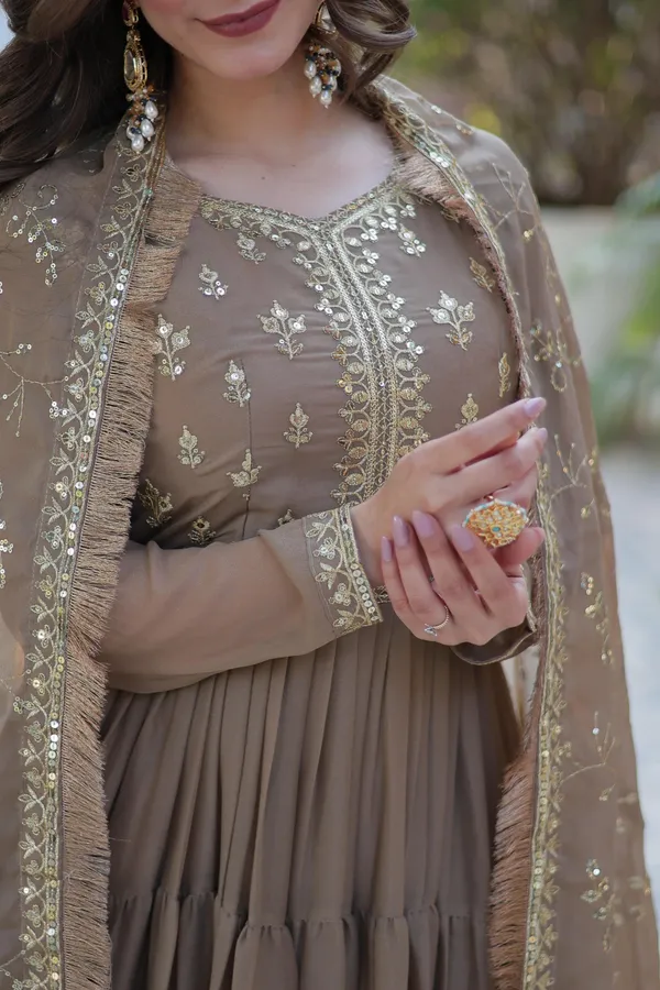 Light_Brown_Silk_Georgette_With_Rich_Sequins_Embroidered_Work_And_Attractive_Lace_Border_For_Women