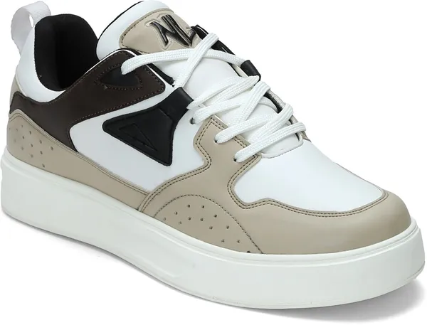 White_&_Beige_Pu_Leather_Soft_Cushion_Insole_Lining_Sneakers_For_Men