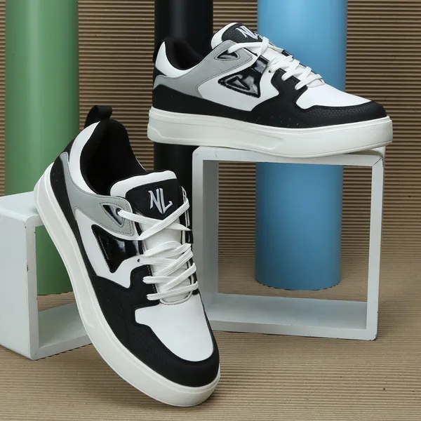 White_&_Black_Pu_Leather_Soft_Cushion_Insole_Lining_Sneakers_For_Men