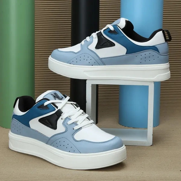 White_&_Blue_Pu_Leather_Soft_Cushion_Insole_Lining_Sneakers_For_Men