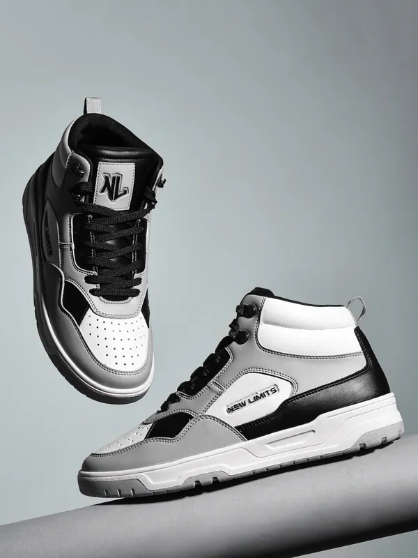 White_&_Grey_Pu_Leather_Soft_Cushion_Insole_Sneakers_For_Men