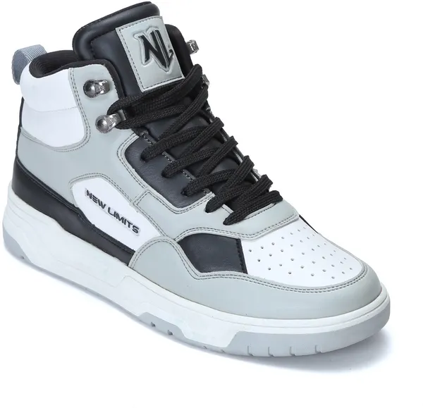 White_&_Grey_Pu_Leather_Soft_Cushion_Insole_Sneakers_For_Men