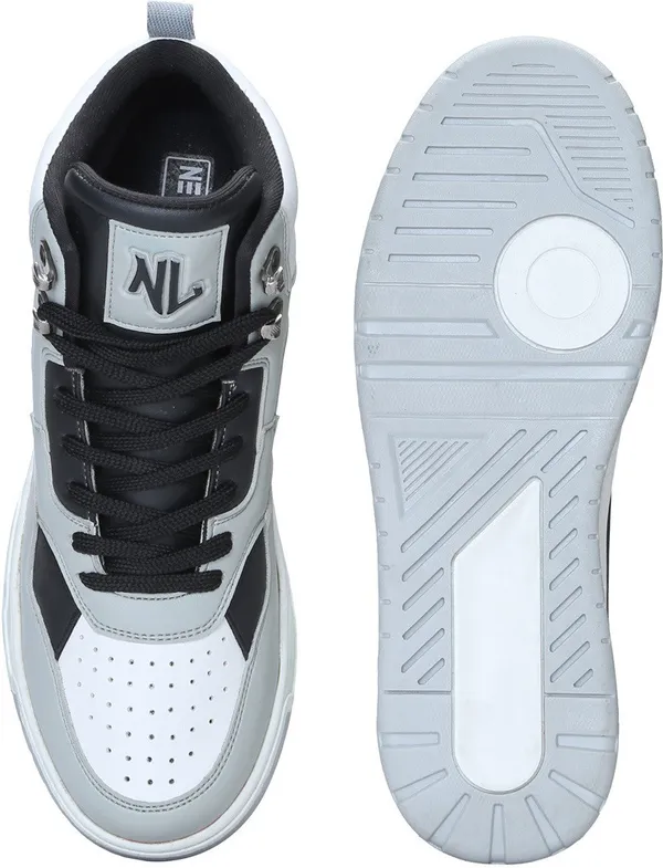 White_&_Grey_Pu_Leather_Soft_Cushion_Insole_Sneakers_For_Men