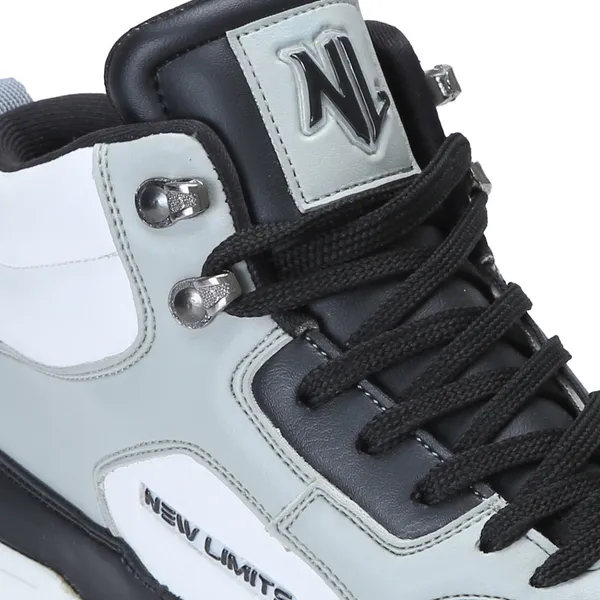 White_&_Grey_Pu_Leather_Soft_Cushion_Insole_Sneakers_For_Men