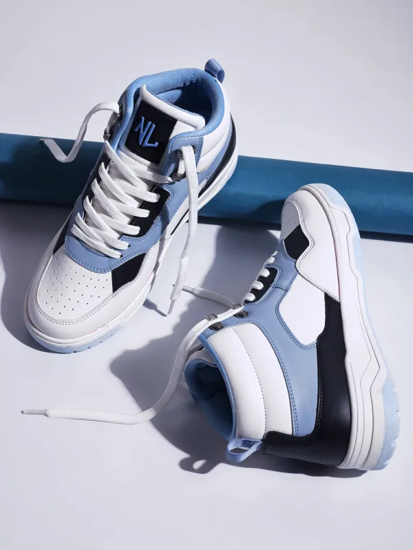 White_&_Blue_Pu_Leather_Soft_Cushion_Insole_Sneakers_For_Men