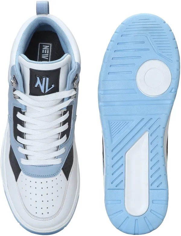 White_&_Blue_Pu_Leather_Soft_Cushion_Insole_Sneakers_For_Men
