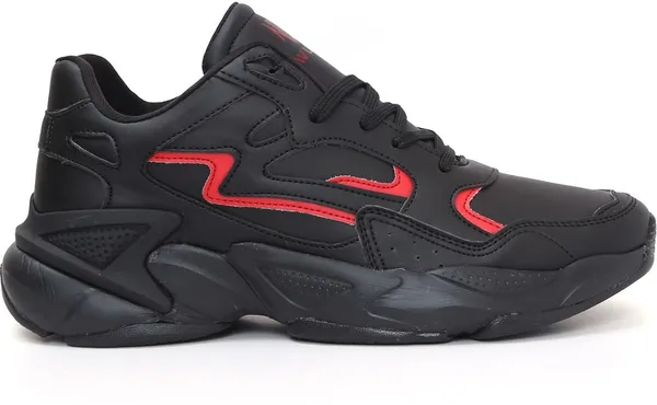 Black_&_Red_Pu_Leather_Soft_Cushion_Insole_Running_Shoes_For_Men
