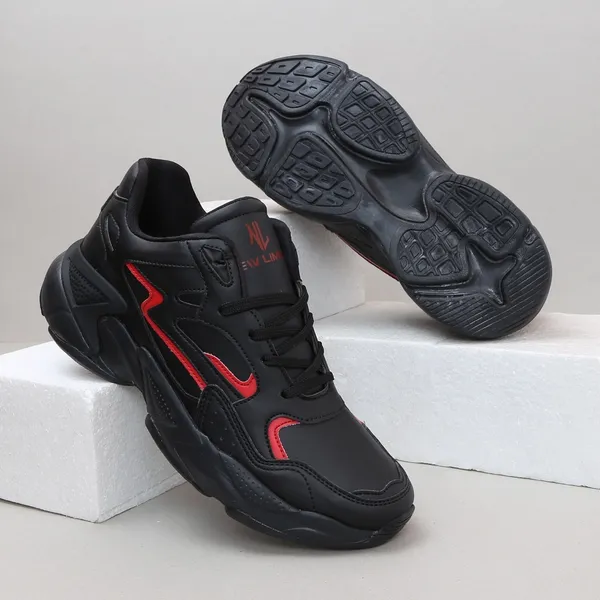 Black_&_Red_Pu_Leather_Soft_Cushion_Insole_Running_Shoes_For_Men
